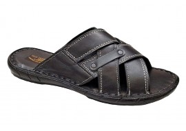 Papuci barbati din piele naturala de culoare neagra - GKR74N